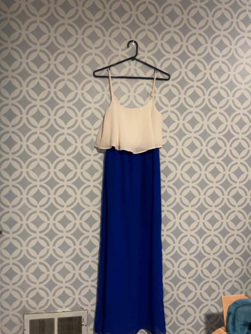 FLAW Women's Two-Tone Maxi Dress - White Top & Royal Blue Skirt
